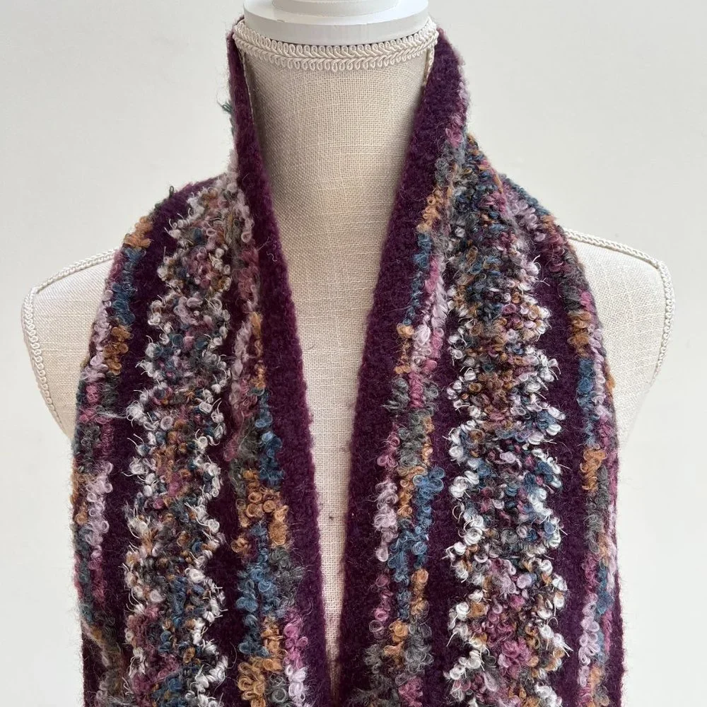 Wool Blend Purple Multi-Color Scarf with Fringe Detail